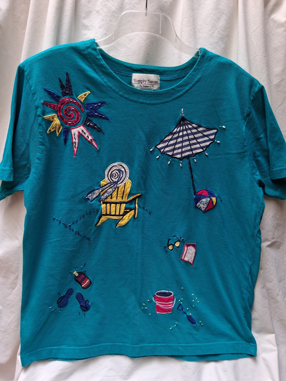 Simply Susan By Susan G Teal Beach Embroidered Tee 2X Women